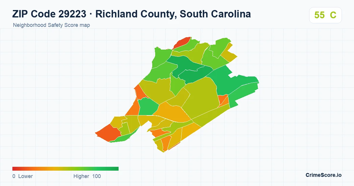 ZIP Code 29223 in Richland County, South Carolina neighborhood Safety Score map
