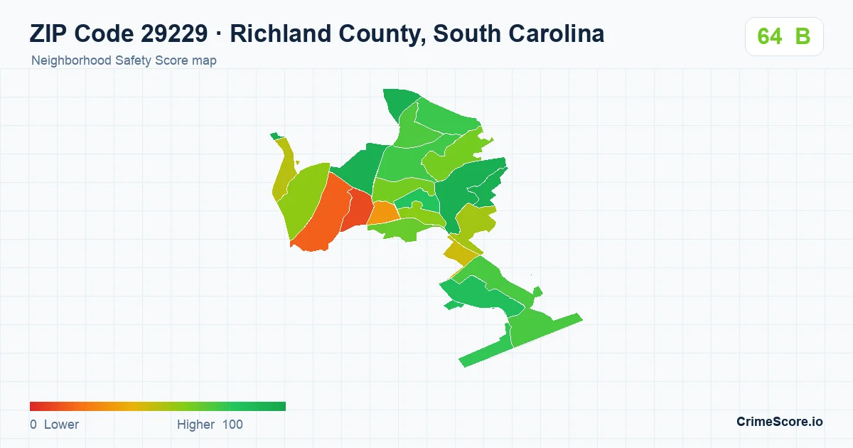 ZIP Code 29229 in Richland County, South Carolina neighborhood Safety Score map