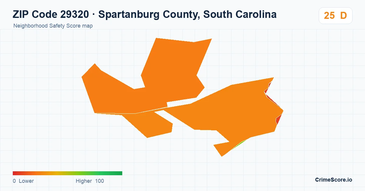 ZIP Code 29320 in Spartanburg County, South Carolina neighborhood Safety Score map