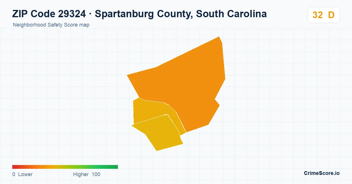 ZIP Code 29324 in Spartanburg County, South Carolina neighborhood Safety Score map