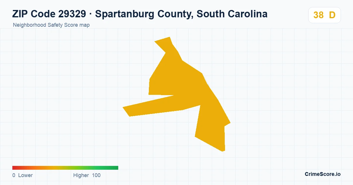 ZIP Code 29329 in Spartanburg County, South Carolina neighborhood Safety Score map
