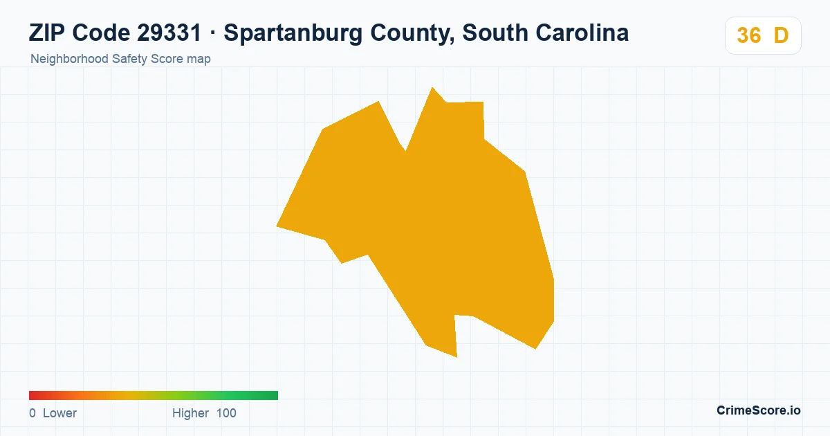 ZIP Code 29331 in Spartanburg County, South Carolina neighborhood Safety Score map