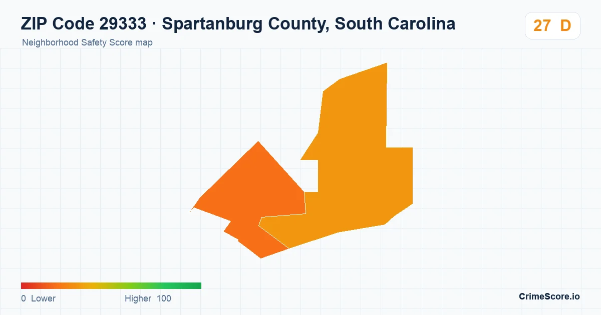 ZIP Code 29333 in Spartanburg County, South Carolina neighborhood Safety Score map