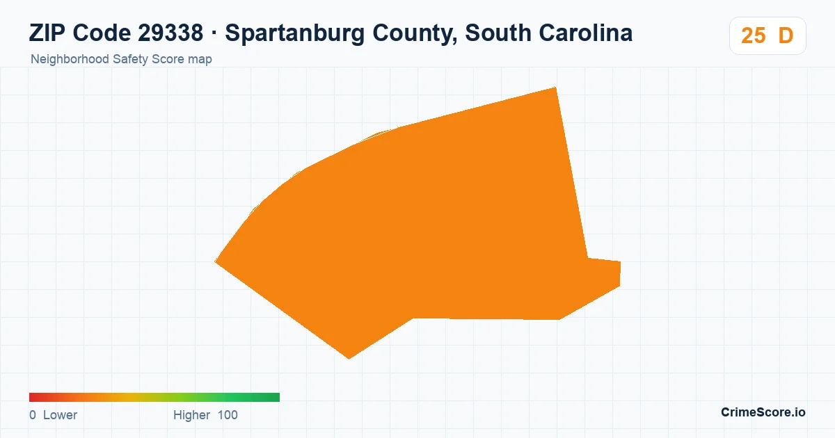 ZIP Code 29338 in Spartanburg County, South Carolina neighborhood Safety Score map