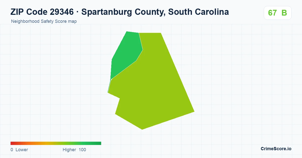 ZIP Code 29346 in Spartanburg County, South Carolina neighborhood Safety Score map