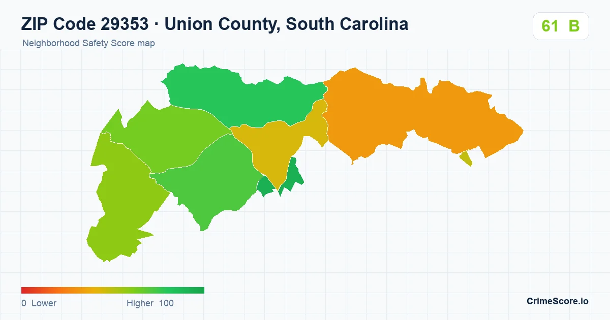 ZIP Code 29353 in Union County, South Carolina neighborhood Safety Score map