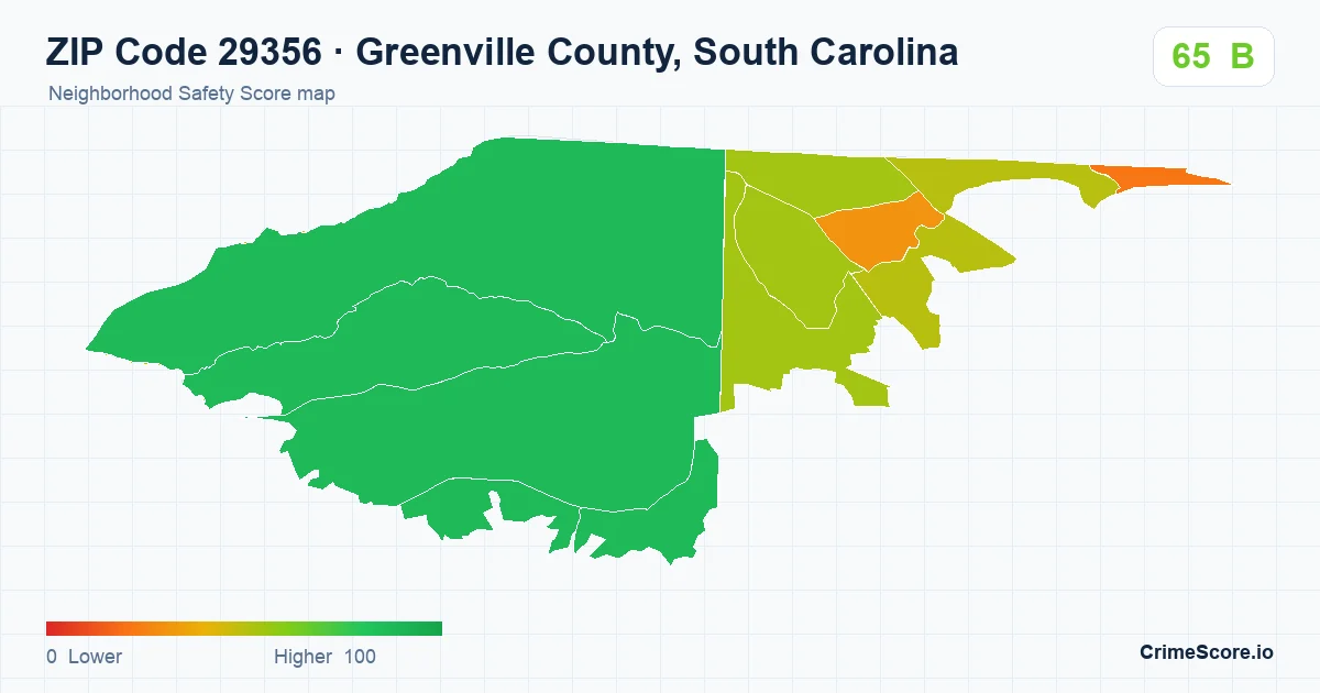 ZIP Code 29356 in Greenville County, South Carolina neighborhood Safety Score map