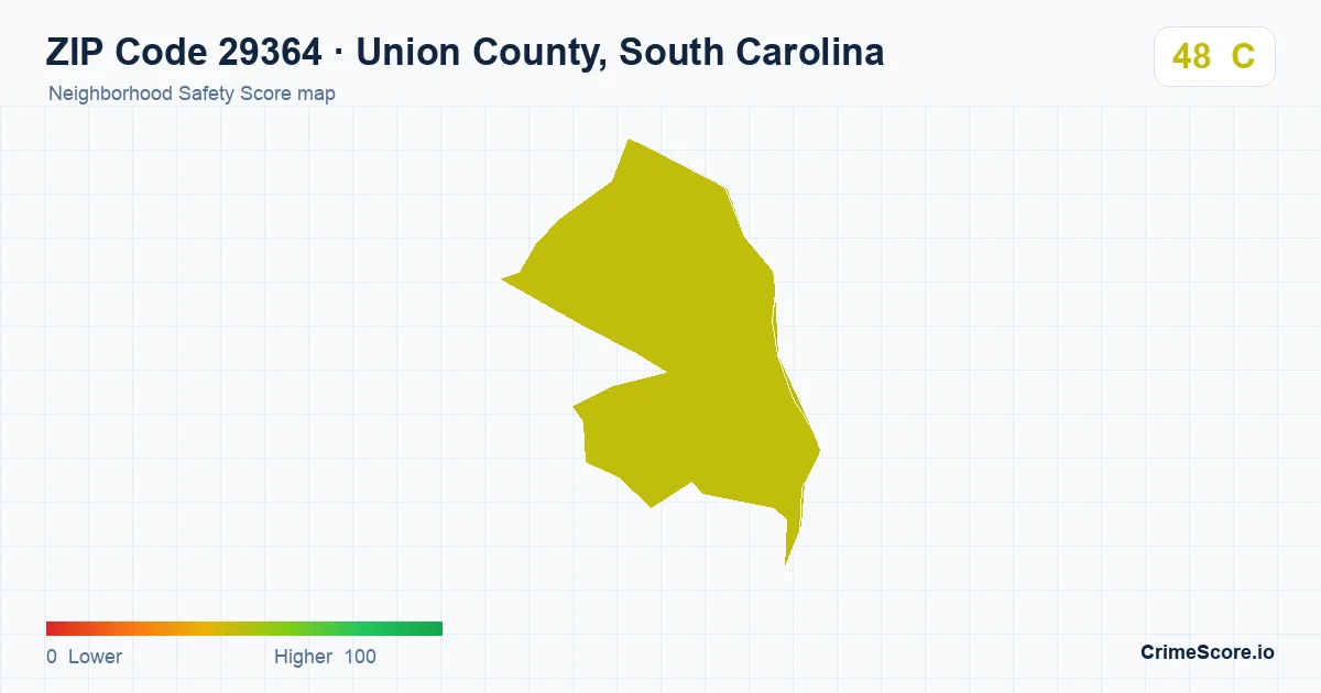 ZIP Code 29364 in Union County, South Carolina neighborhood Safety Score map