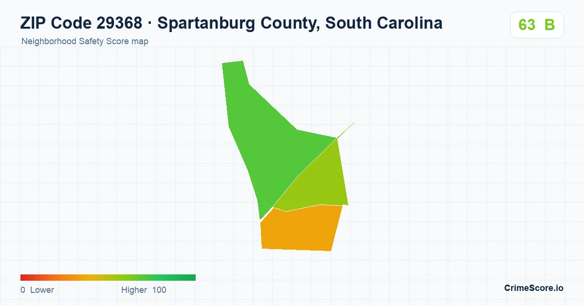 ZIP Code 29368 in Spartanburg County, South Carolina neighborhood Safety Score map