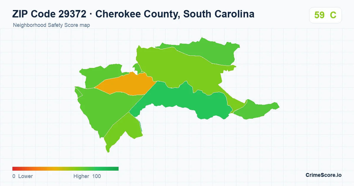ZIP Code 29372 in Cherokee County, South Carolina neighborhood Safety Score map