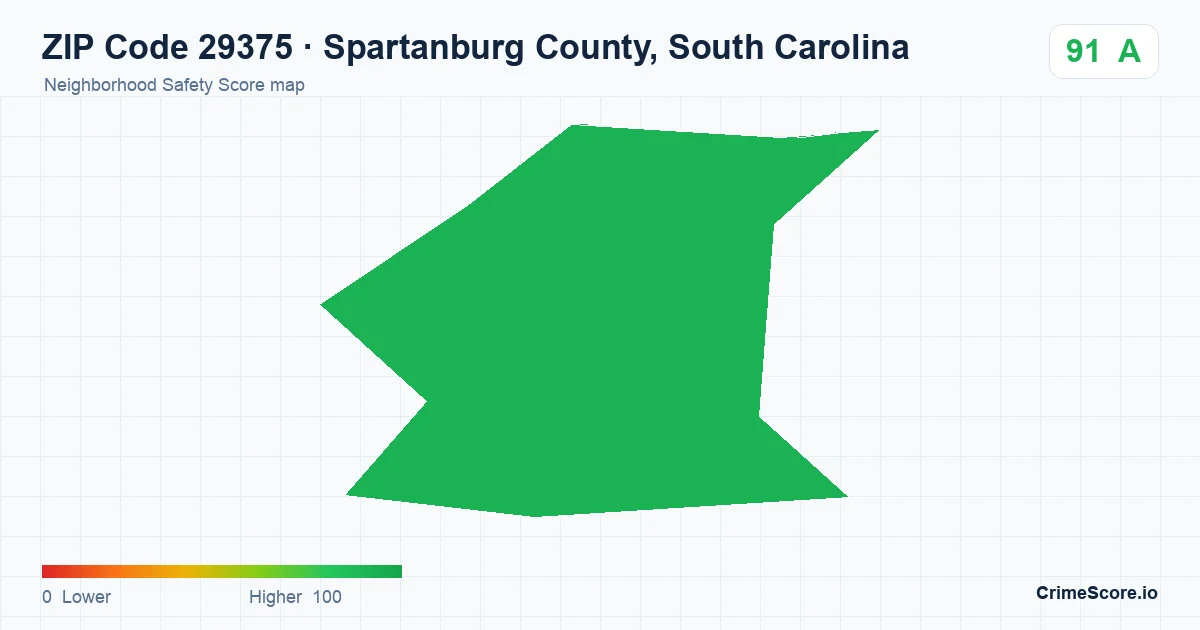 ZIP Code 29375 in Spartanburg County, South Carolina neighborhood Safety Score map
