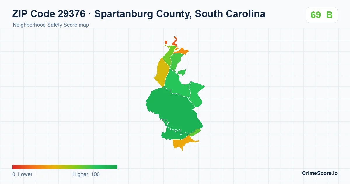 ZIP Code 29376 in Spartanburg County, South Carolina neighborhood Safety Score map
