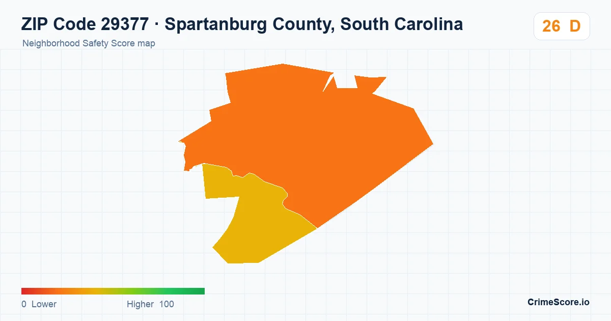 ZIP Code 29377 in Spartanburg County, South Carolina neighborhood Safety Score map