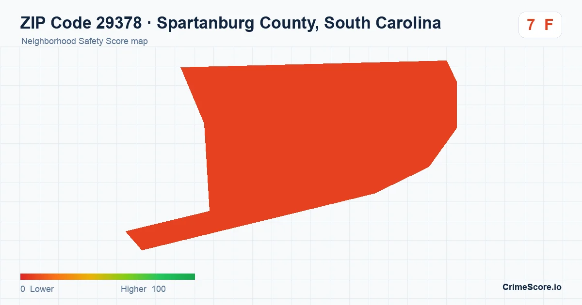 ZIP Code 29378 in Spartanburg County, South Carolina neighborhood Safety Score map