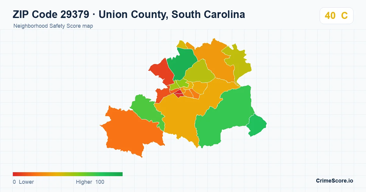 ZIP Code 29379 in Union County, South Carolina neighborhood Safety Score map
