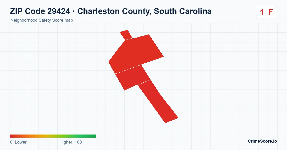 ZIP Code 29424 in Charleston County, South Carolina neighborhood Safety Score map