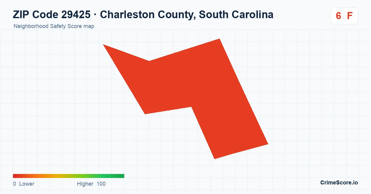 ZIP Code 29425 in Charleston County, South Carolina neighborhood Safety Score map