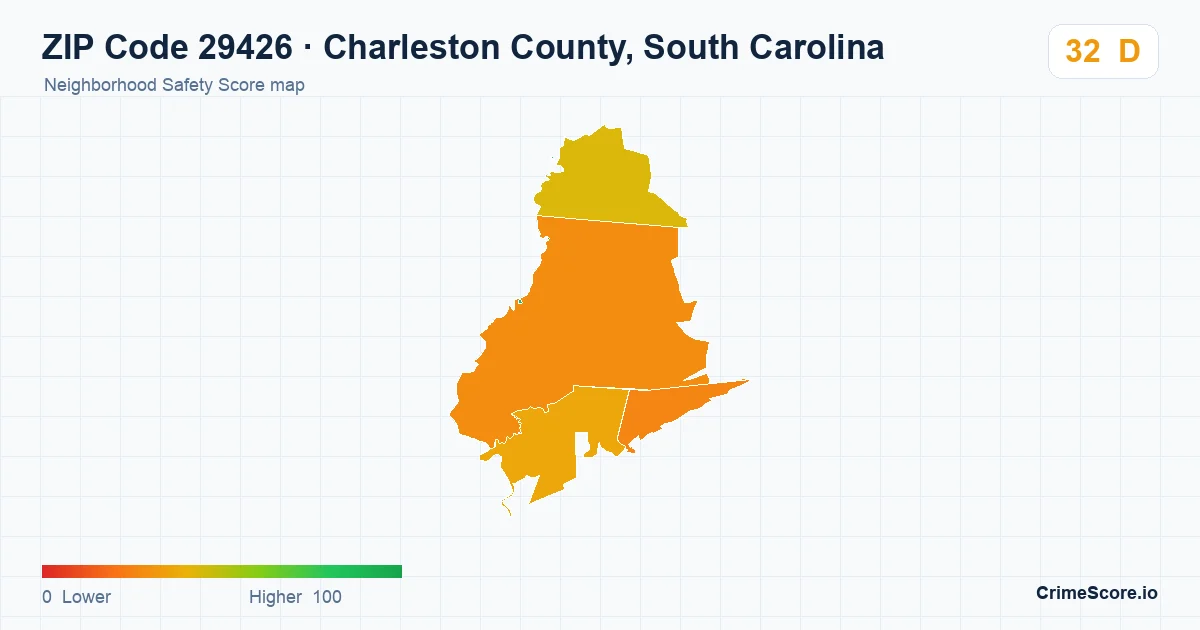 ZIP Code 29426 in Charleston County, South Carolina neighborhood Safety Score map