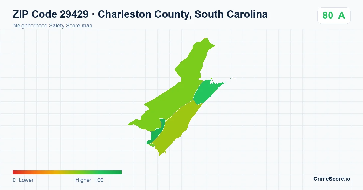 ZIP Code 29429 in Charleston County, South Carolina neighborhood Safety Score map
