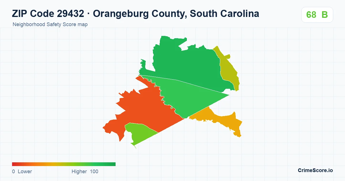 ZIP Code 29432 in Orangeburg County, South Carolina neighborhood Safety Score map