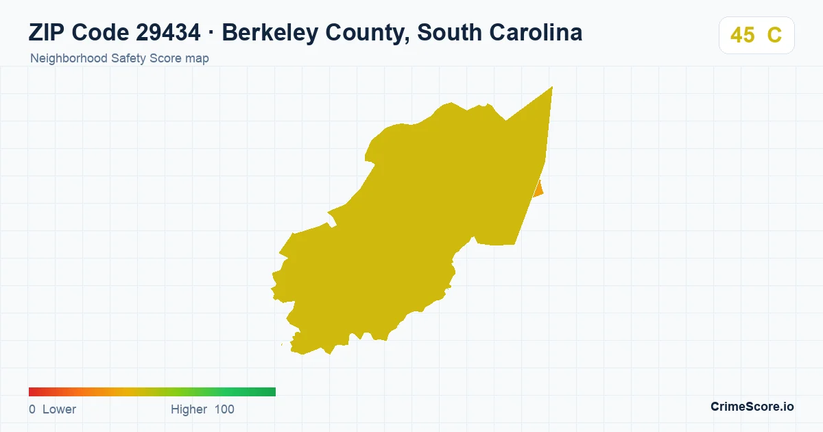 ZIP Code 29434 in Berkeley County, South Carolina neighborhood Safety Score map