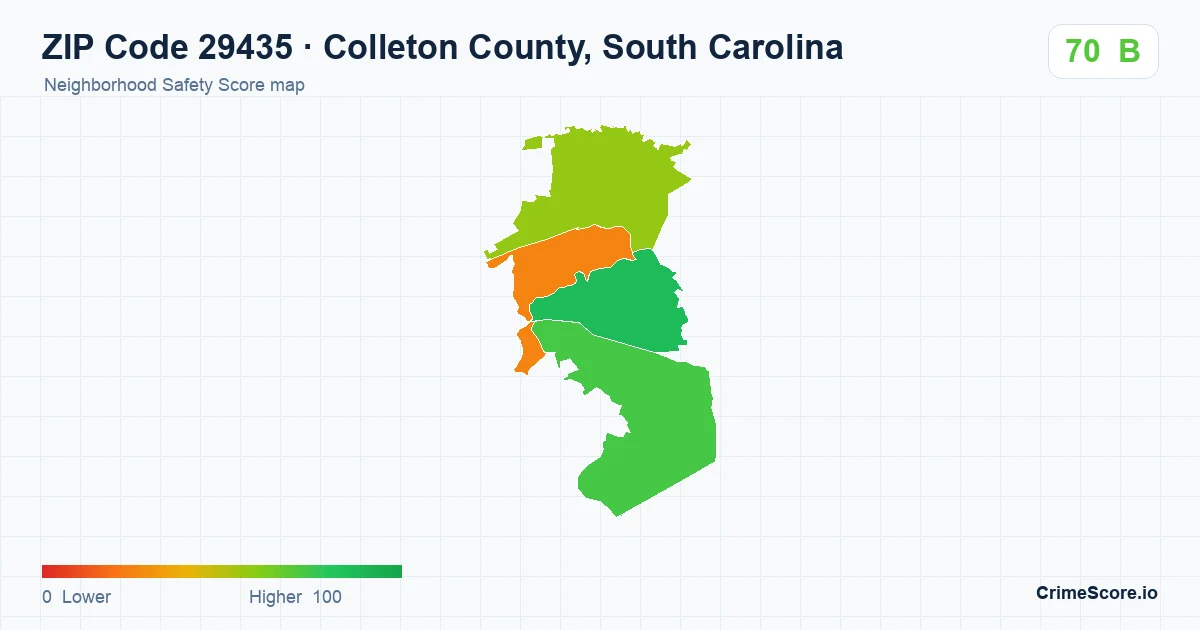 ZIP Code 29435 in Colleton County, South Carolina neighborhood Safety Score map