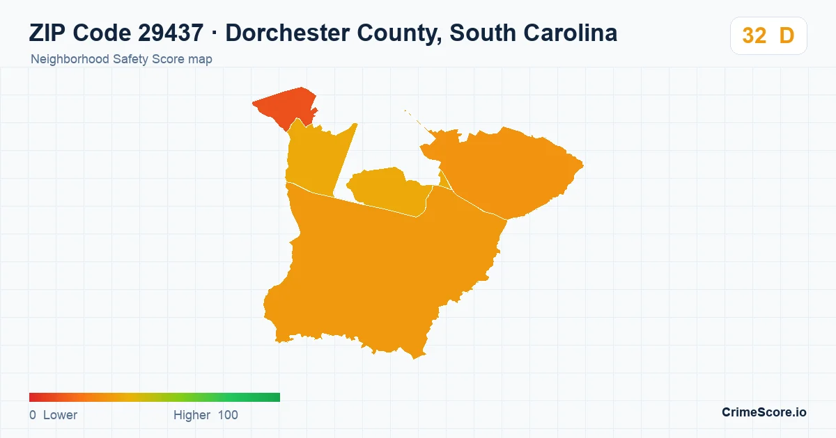 ZIP Code 29437 in Dorchester County, South Carolina neighborhood Safety Score map