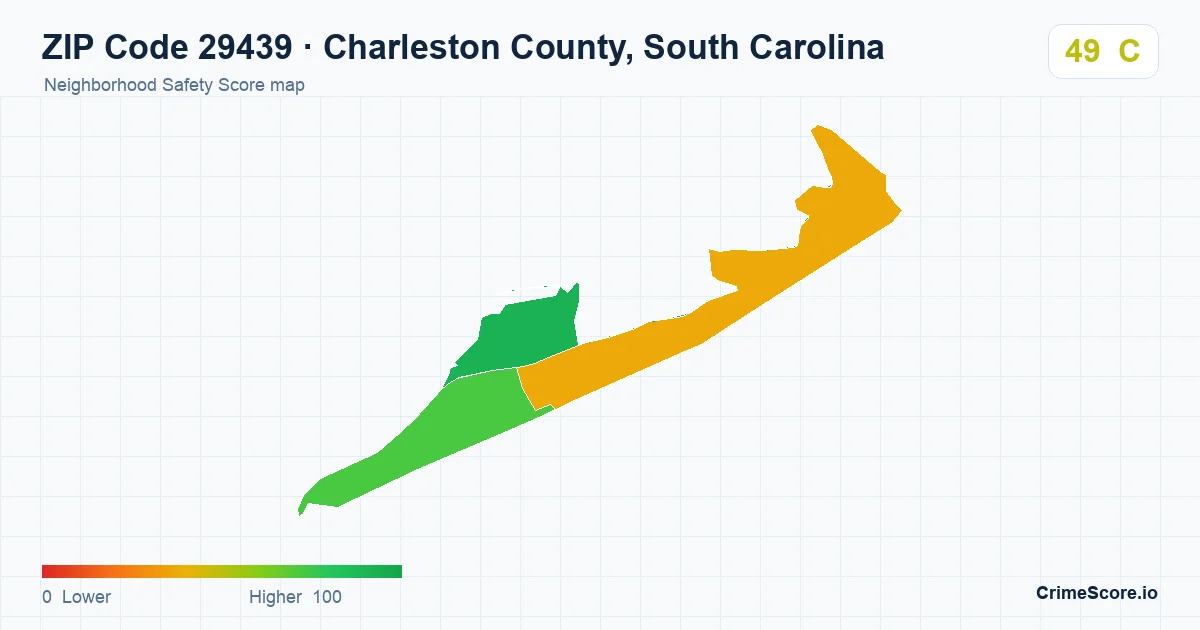ZIP Code 29439 in Charleston County, South Carolina neighborhood Safety Score map