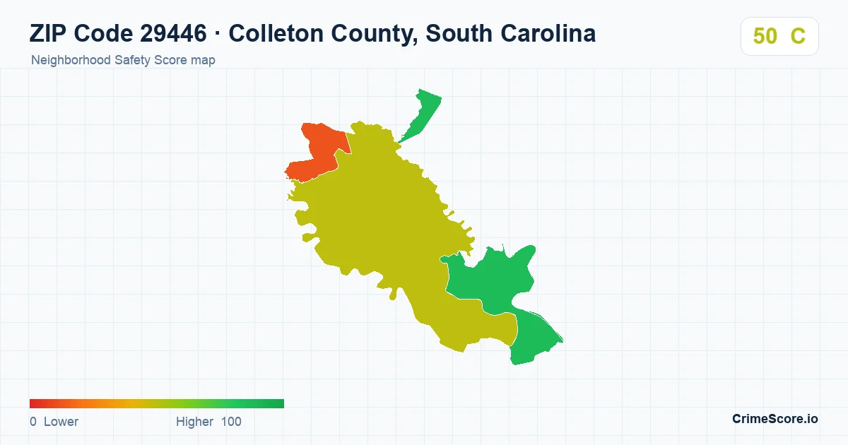 ZIP Code 29446 in Colleton County, South Carolina neighborhood Safety Score map