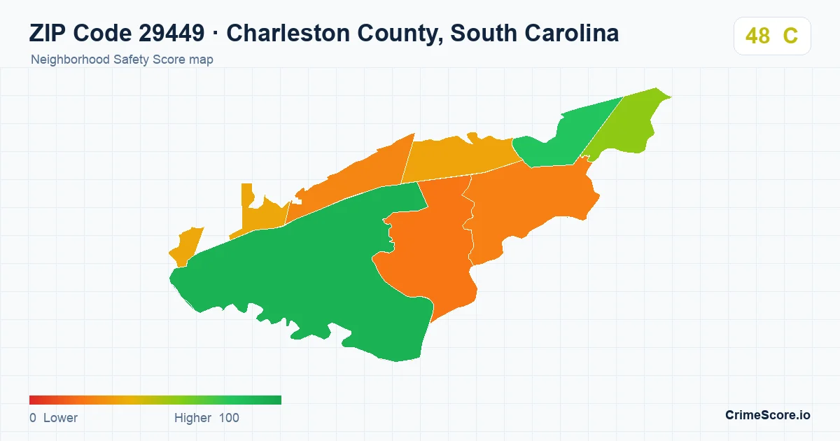 ZIP Code 29449 in Charleston County, South Carolina neighborhood Safety Score map