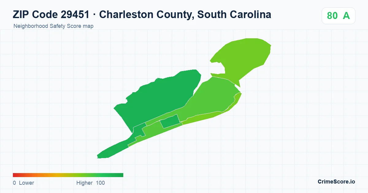 ZIP Code 29451 in Charleston County, South Carolina neighborhood Safety Score map