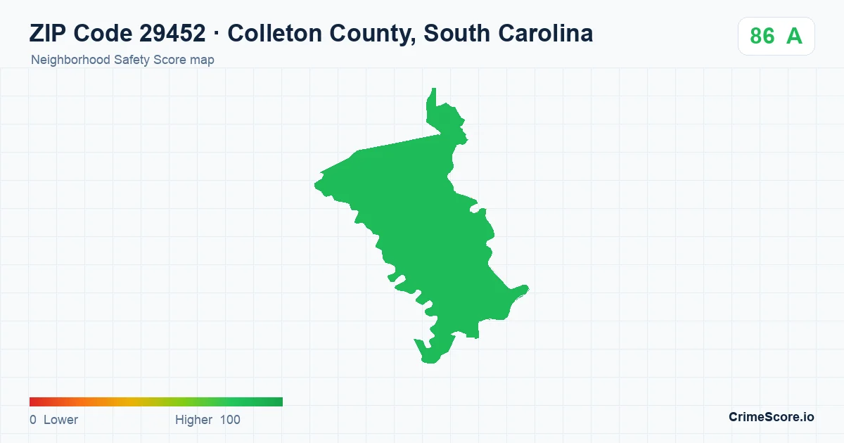 ZIP Code 29452 in Colleton County, South Carolina neighborhood Safety Score map