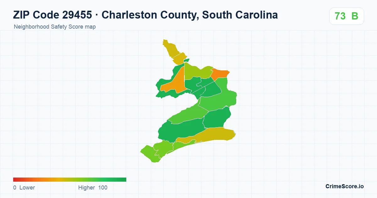 ZIP Code 29455 in Charleston County, South Carolina neighborhood Safety Score map