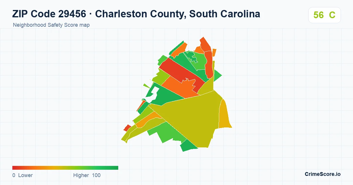ZIP Code 29456 in Charleston County, South Carolina neighborhood Safety Score map