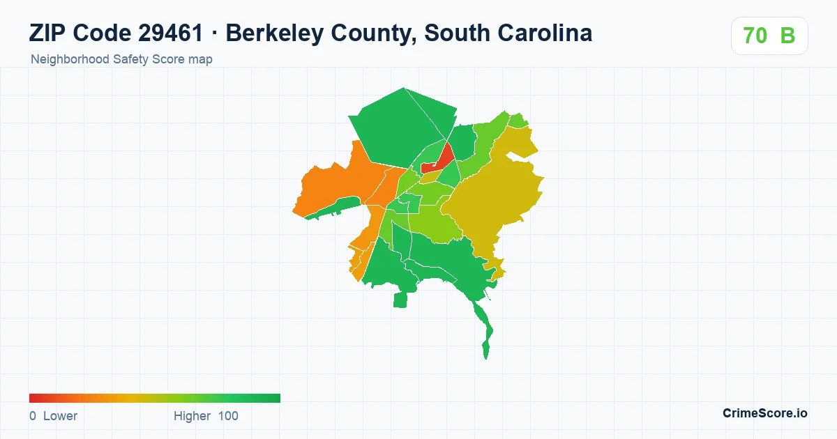 ZIP Code 29461 in Berkeley County, South Carolina neighborhood Safety Score map