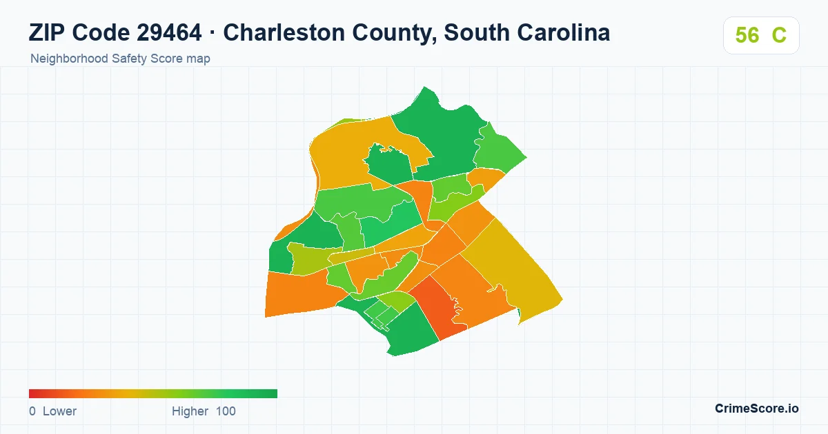 ZIP Code 29464 in Charleston County, South Carolina neighborhood Safety Score map