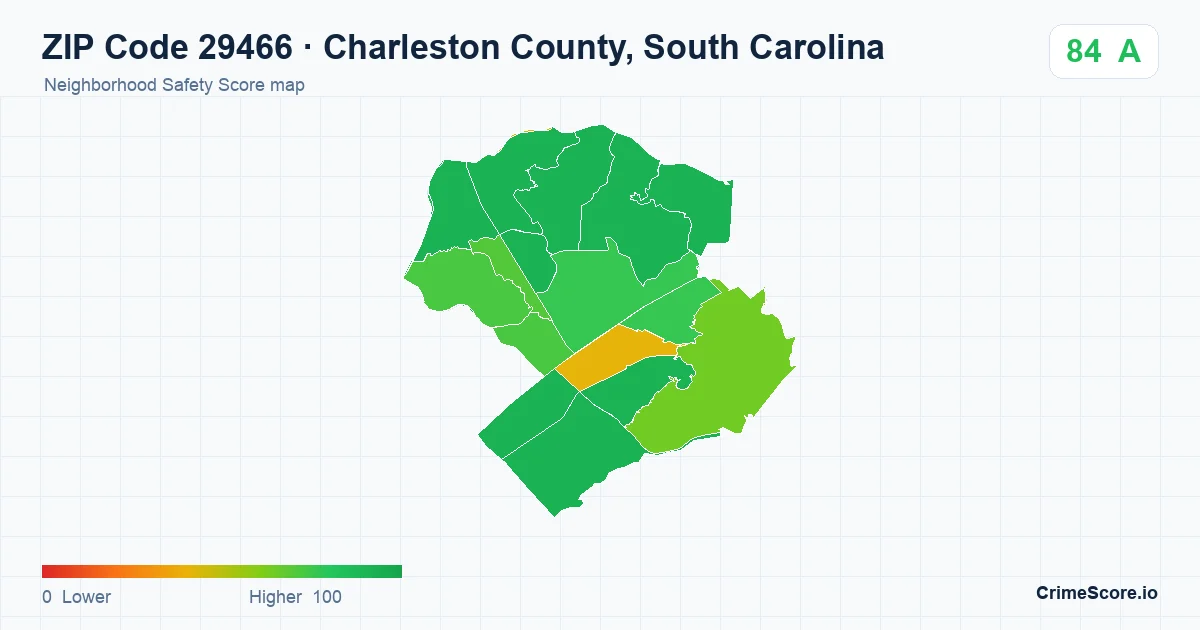 ZIP Code 29466 in Charleston County, South Carolina neighborhood Safety Score map