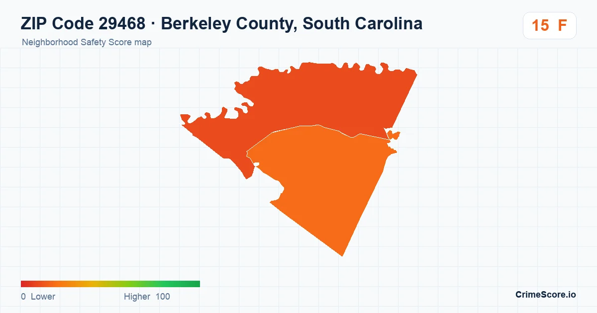ZIP Code 29468 in Berkeley County, South Carolina neighborhood Safety Score map