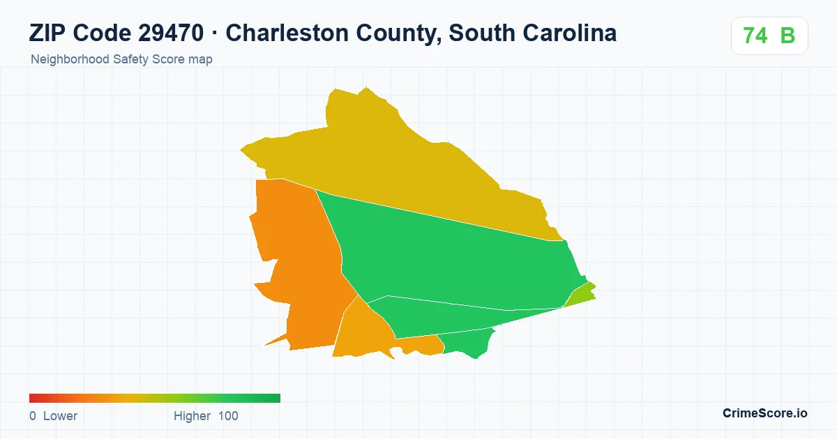 ZIP Code 29470 in Charleston County, South Carolina neighborhood Safety Score map