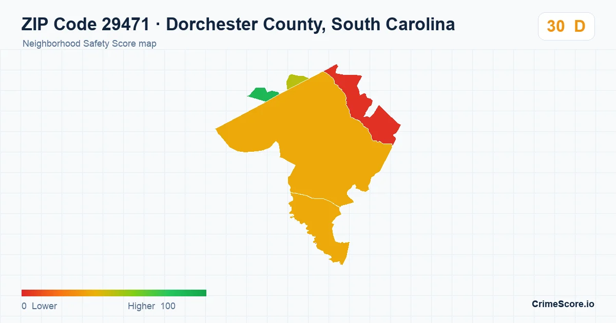 ZIP Code 29471 in Dorchester County, South Carolina neighborhood Safety Score map