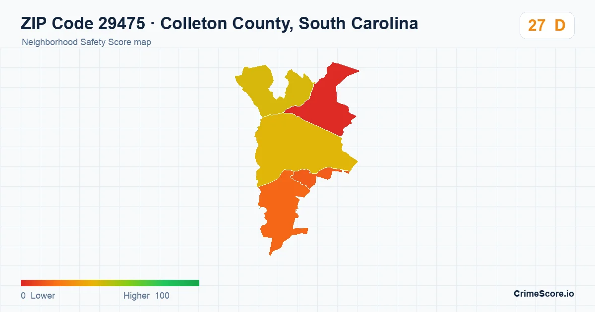 ZIP Code 29475 in Colleton County, South Carolina neighborhood Safety Score map