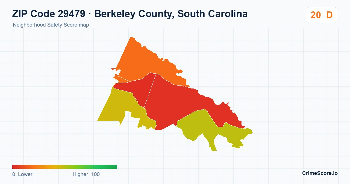 ZIP Code 29479 in Berkeley County, South Carolina neighborhood Safety Score map