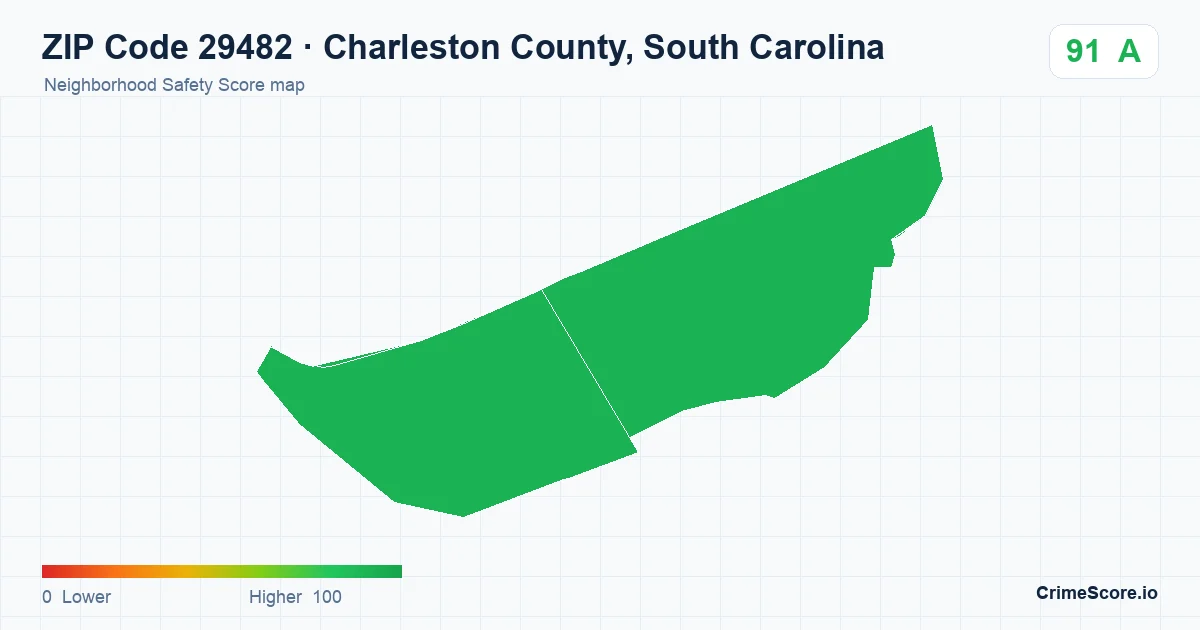 ZIP Code 29482 in Charleston County, South Carolina neighborhood Safety Score map
