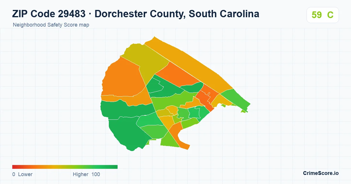 ZIP Code 29483 in Dorchester County, South Carolina neighborhood Safety Score map