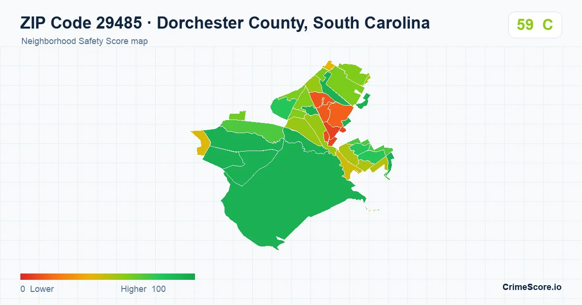 ZIP Code 29485 in Dorchester County, South Carolina neighborhood Safety Score map