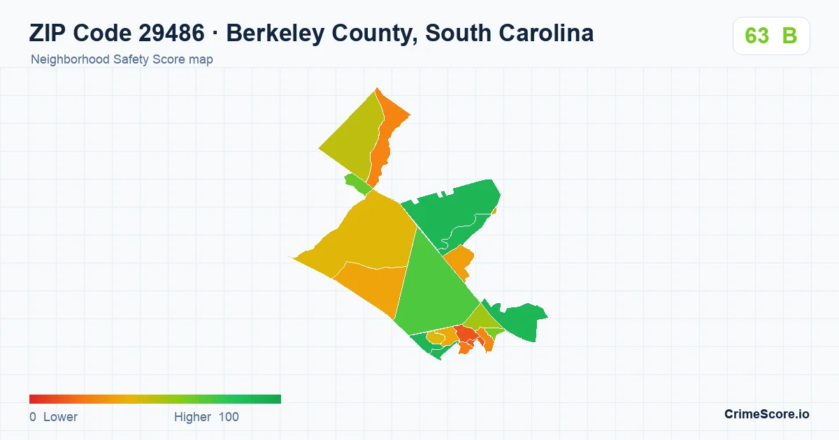 ZIP Code 29486 in Berkeley County, South Carolina neighborhood Safety Score map