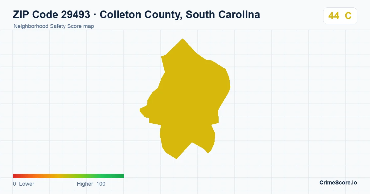ZIP Code 29493 in Colleton County, South Carolina neighborhood Safety Score map