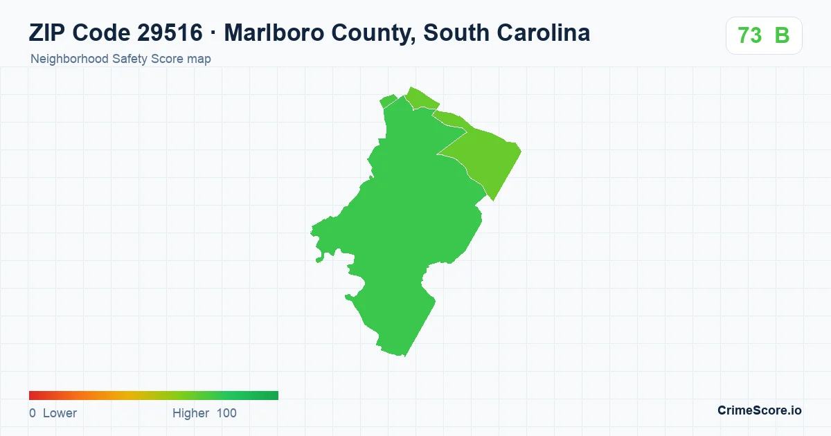 ZIP Code 29516 in Marlboro County, South Carolina neighborhood Safety Score map