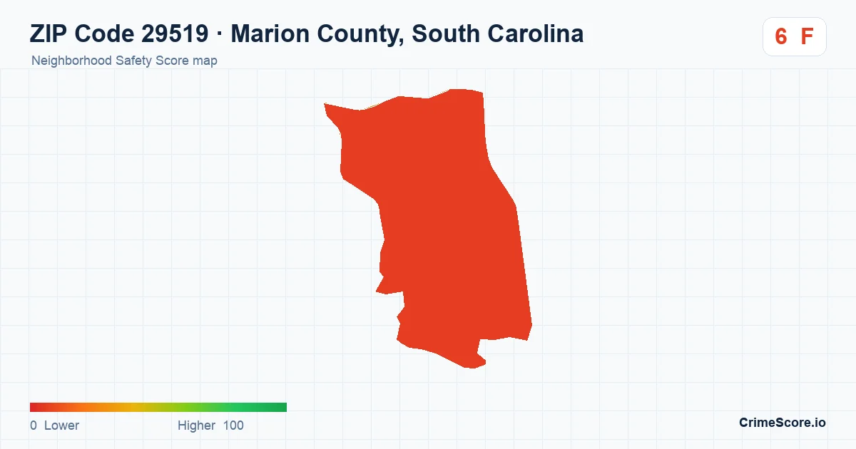 ZIP Code 29519 in Marion County, South Carolina neighborhood Safety Score map