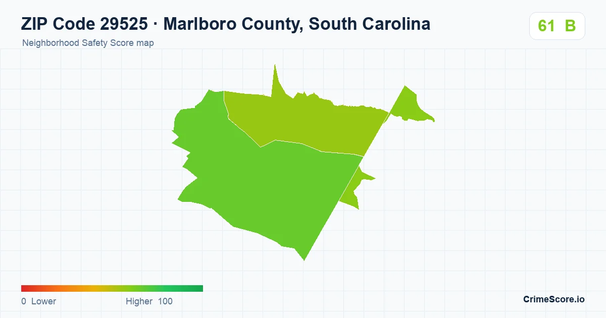 ZIP Code 29525 in Marlboro County, South Carolina neighborhood Safety Score map